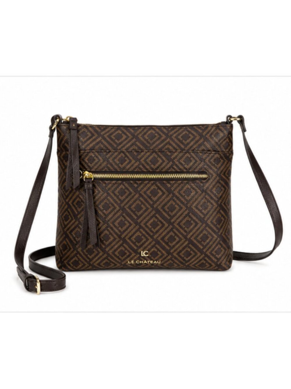 Liz Claiborne Brown Geometric Crossbody Bag Adjustable Strap